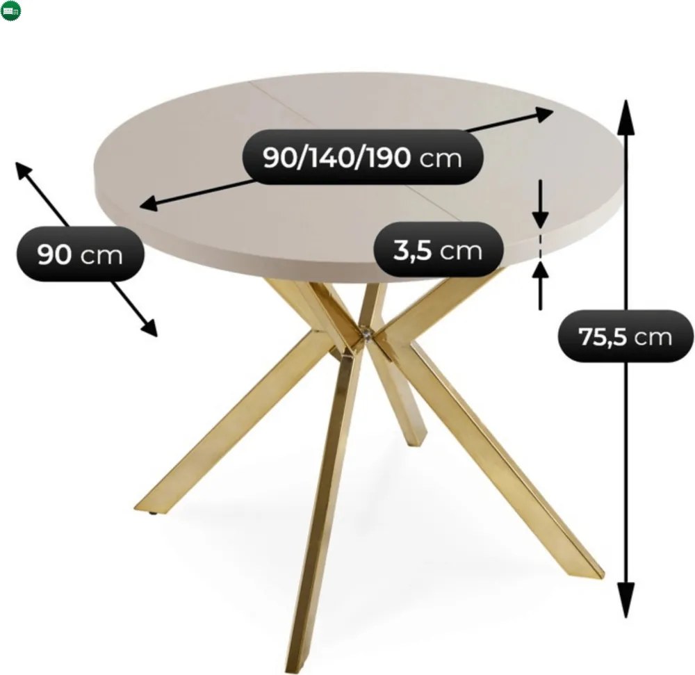 LUGO bővíthető étkezőasztal 90-190 cm kasmír/arany