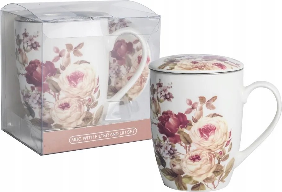 Porcelán teásbögre fedő szűrő virág bögre