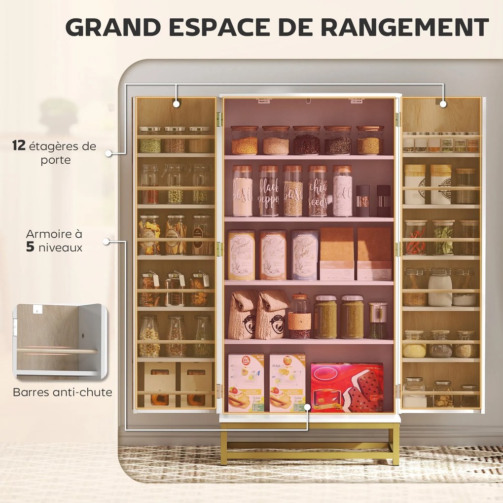 HOMCOM Konyhai Buffétr, Konyhai Tároló Szekrény, Modern Kiállító Szekrény 12 Ajtós Polccal, Állítható Polcokkal és Dupla Louver Ajtóval, Étkezőbe, Nap