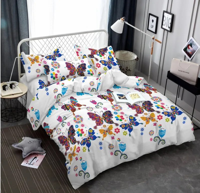 SZÍNES PILLANGÓ fehér mikroszálas ágyneműhuzat Ágyneműhuzat mérete: 2 db 70 x 90 cm | 200 x 220 cm