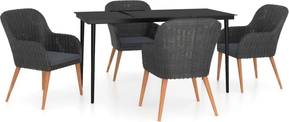 vidaXL 5 részes fekete kerti étkezőgarnitúra párnákkal