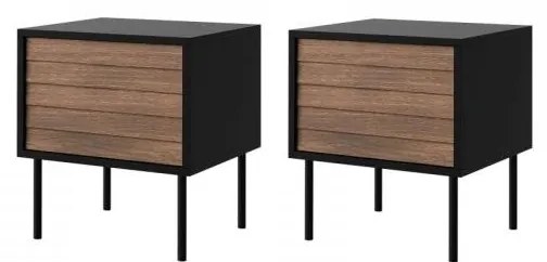 KÉSZLET 2x Éjjeliszekrény CORTINA 51x45 cm fekete/dió warnia