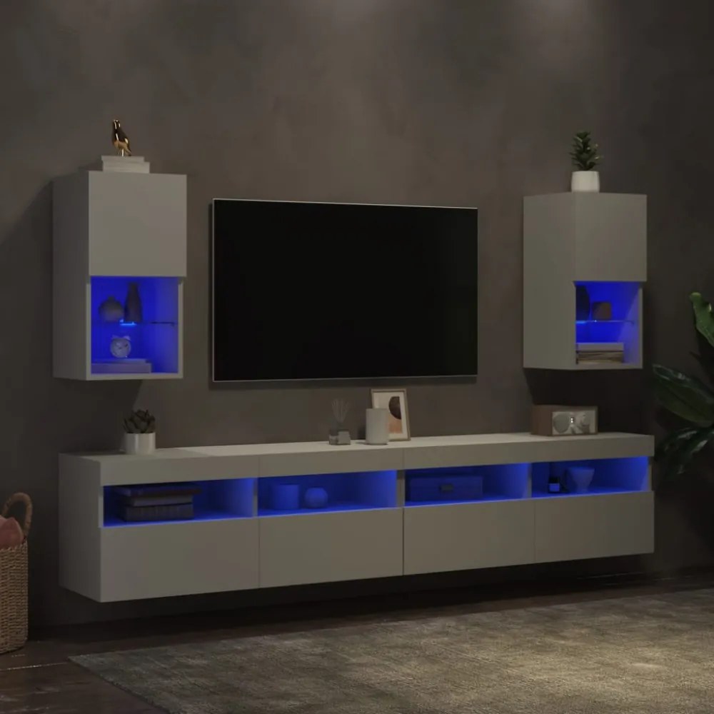 2 db fehér TV-szekrény LED-lámpákkal 30,5x30x60 cm