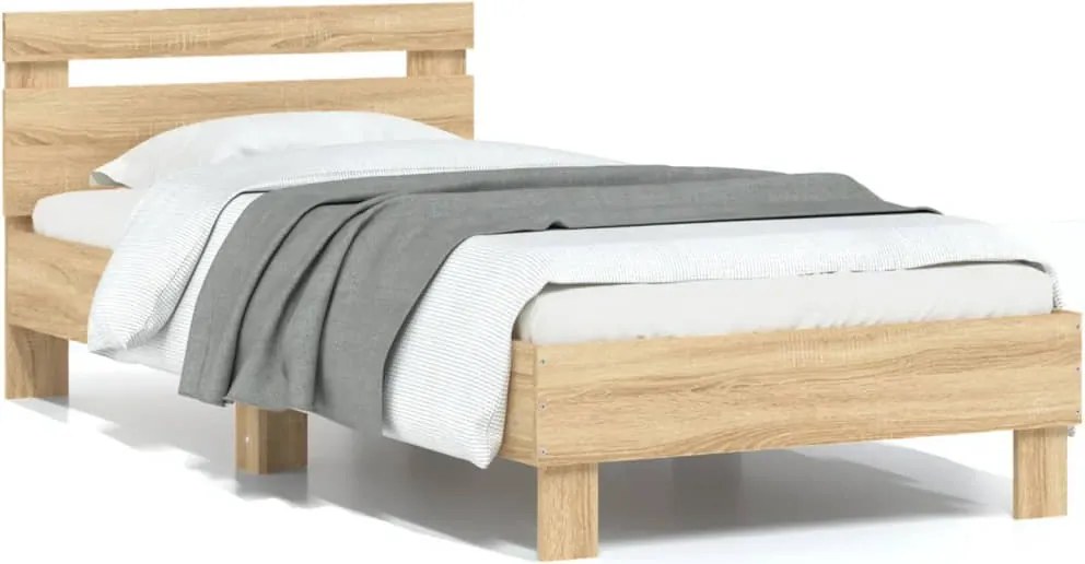 vidaXL sonoma tölgy színű fejtámlás ágykeret matrac nélkül 90 x 200 cm