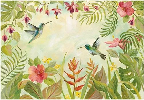 Fotótapéta Kolibri trópusi virágok egzotikus pasztell 200x140 +ragasztó