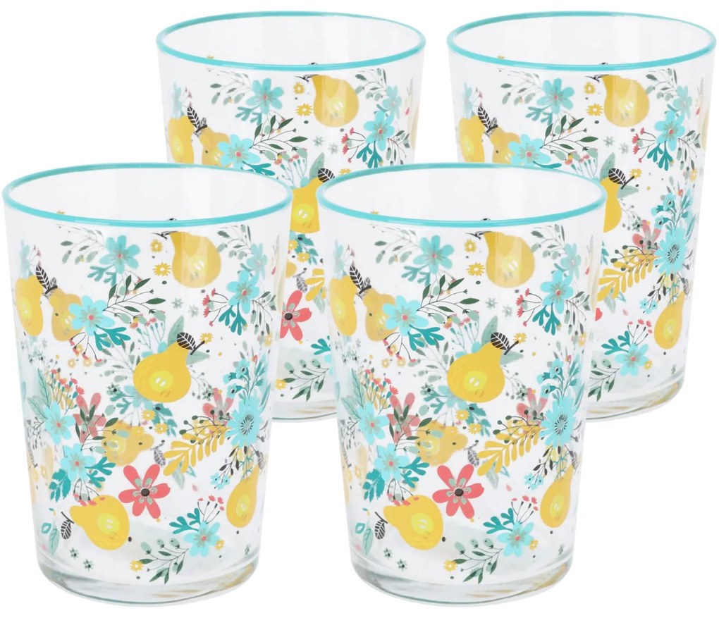 Flowers & Fruits 4 db-os pohárkészlet 510 ml, kék