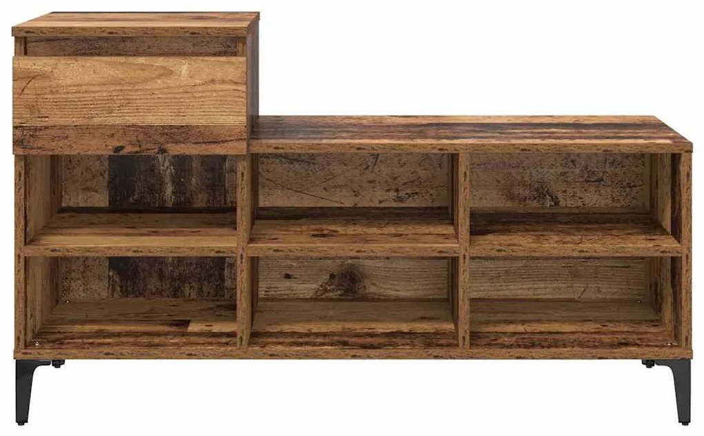 Cipőszekrény fiókkal polcokkal Régi fa 102 x 36 x 60 cm Faanyag