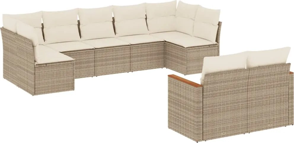 vidaXL 9 részes bézs polyrattan kerti ülőgarnitúra párnákkal