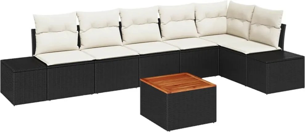 vidaXL Kerti Kanapé Szett párnával 7 pcs Fekete polirattan