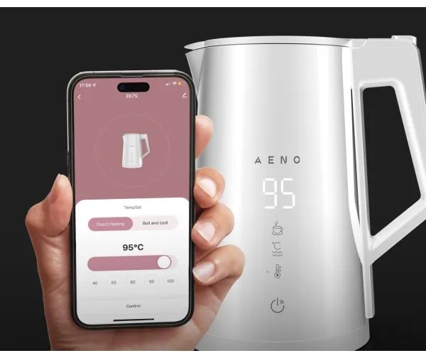 AENO okos vízforraló LED kijelzővel, 1,7 l, 2200W/230V, fehér