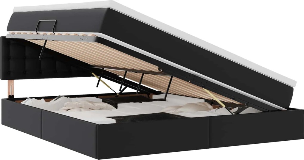 vidaXL Ágy tárolóval és matraccal matracmal Fekete 160 x 200 cm Műbőr