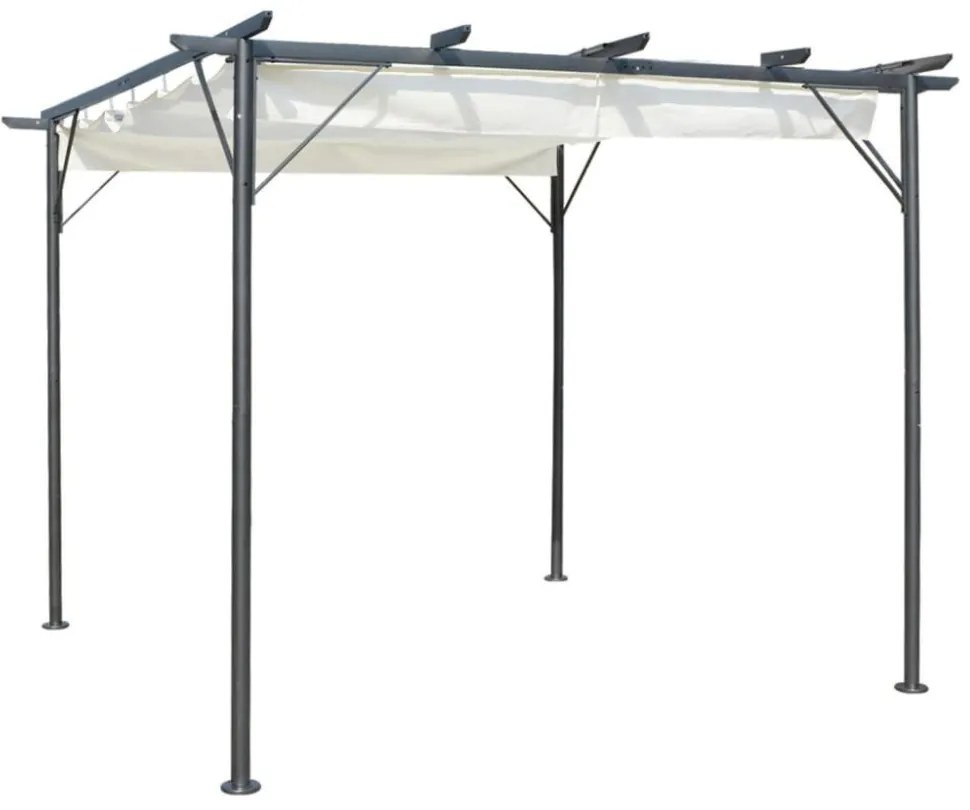 fehér-krémszínű acélpergola behúzható tetővel 3 x 3 m