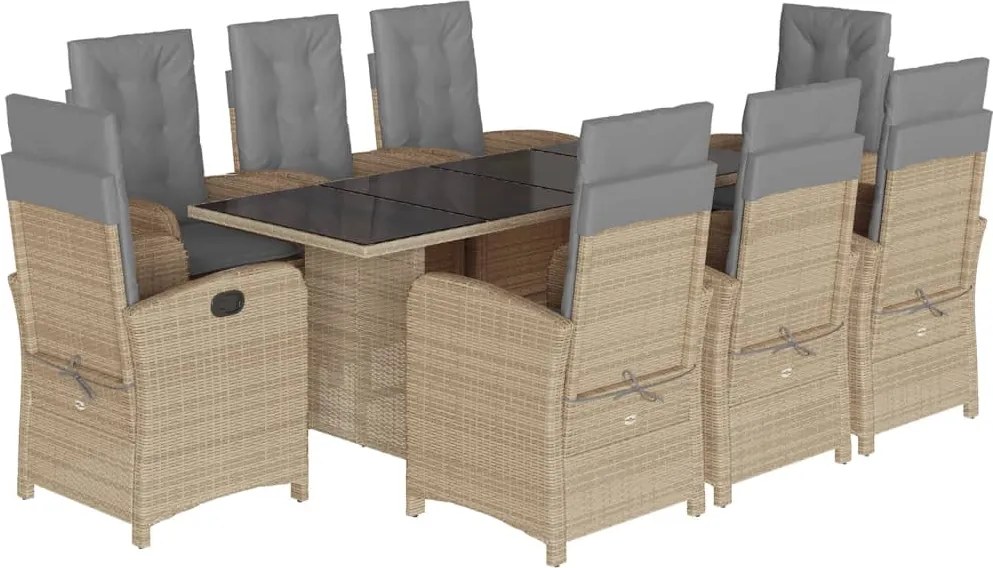 vidaXL 9 részes vegyes bézs polyrattan kerti étkezőgarnitúra párnákkal