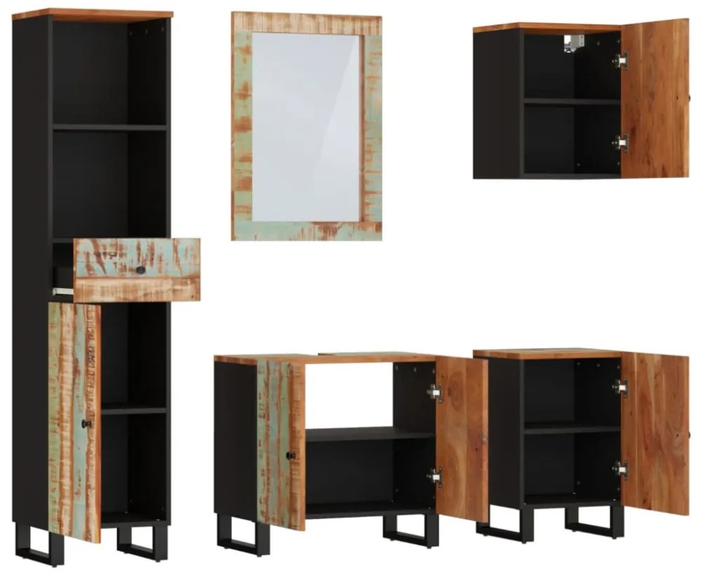 vidaXL 5 részes tömör újrahasznosított fa fürdőszobai bútorgarnitúra