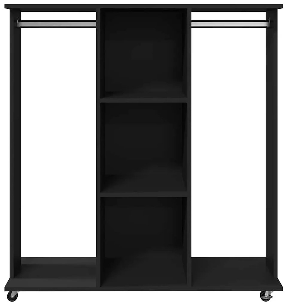 fekete szerelt fa ruhásszekrény kerékkel 102 x 38 x 110 cm
