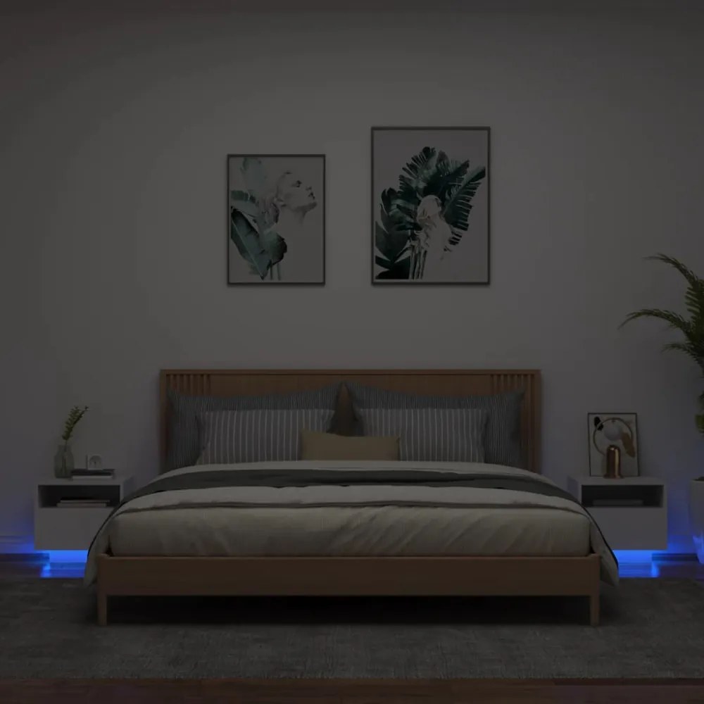 2 db fehér éjjeliszekrény LED-világítással 40 x 39 x 37 cm