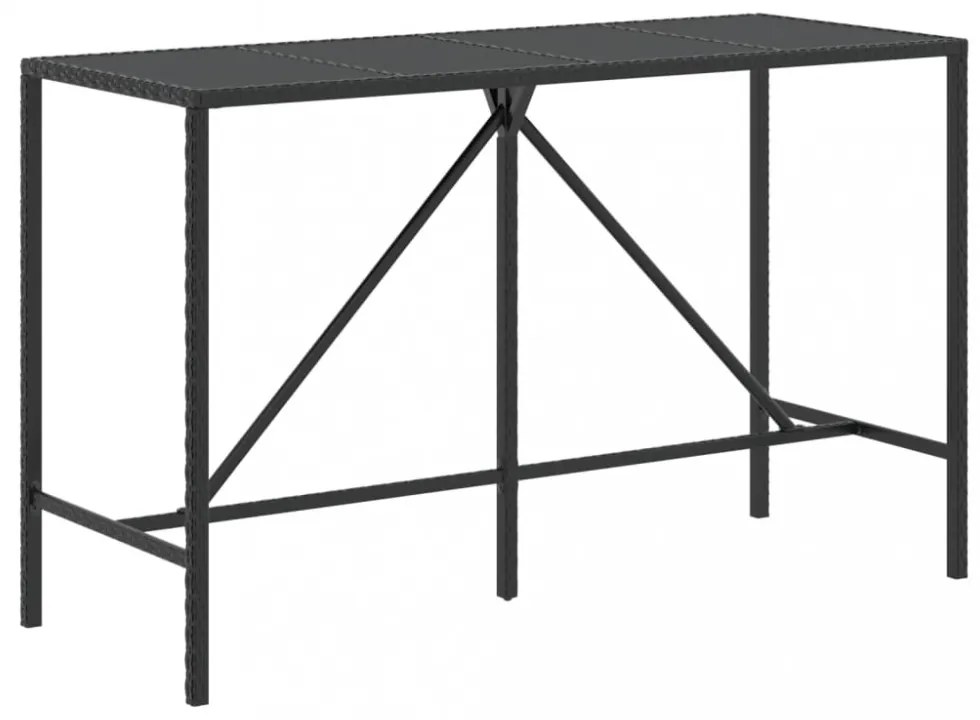 fekete polyrattan üveglapos bárasztal 180 x 70 x 110 cm
