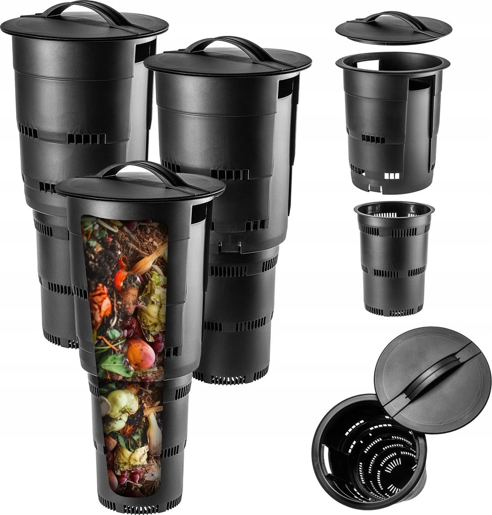 Kerti Komposztáló Földalatti 3x 11L Hulladékgyűjtő Bio Komposzt Műtrágya