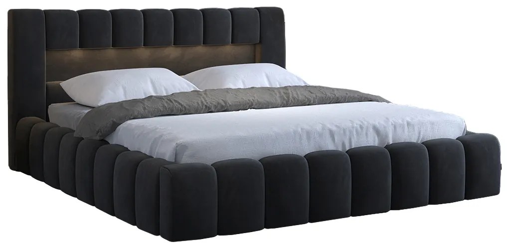 Franciaágy 140 cm Luxa (antracit) (ágyráccal, matraccal és LED-del). 1041559