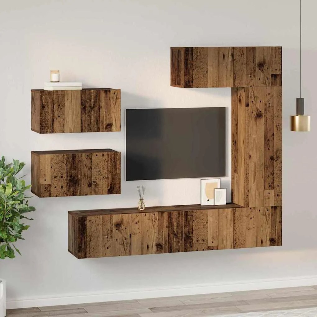 TV szekrény garnitúra 6 pcs Régi fa 30.5 x 30 x 90 cm Faanyag