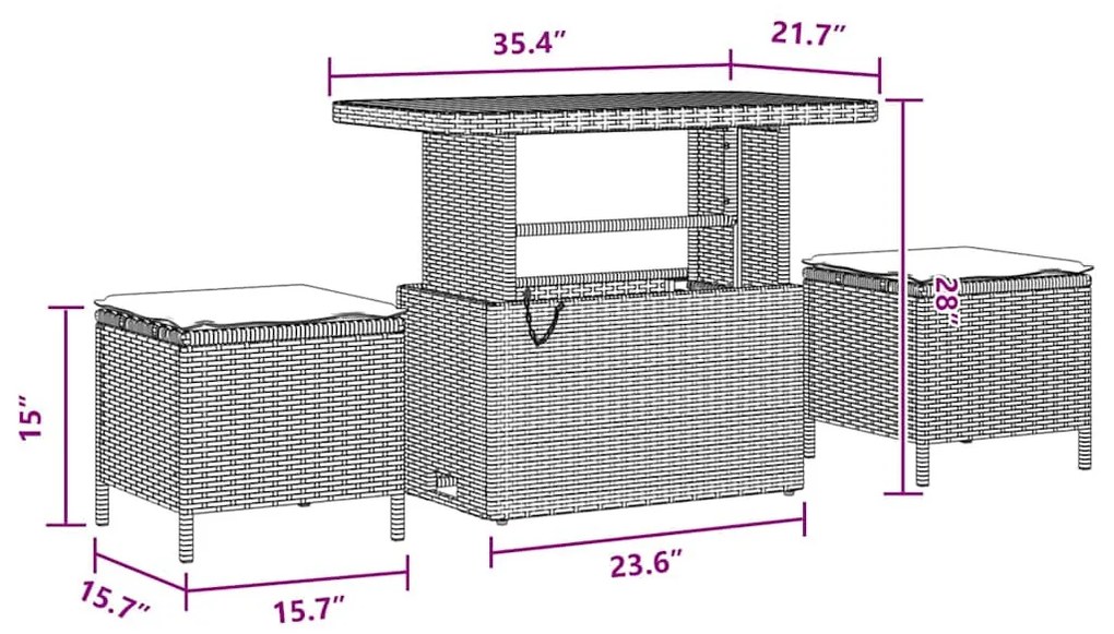 Kerti Kanapé Szett párnával 10 pcs Fekete 90 x 55 x 71 cm