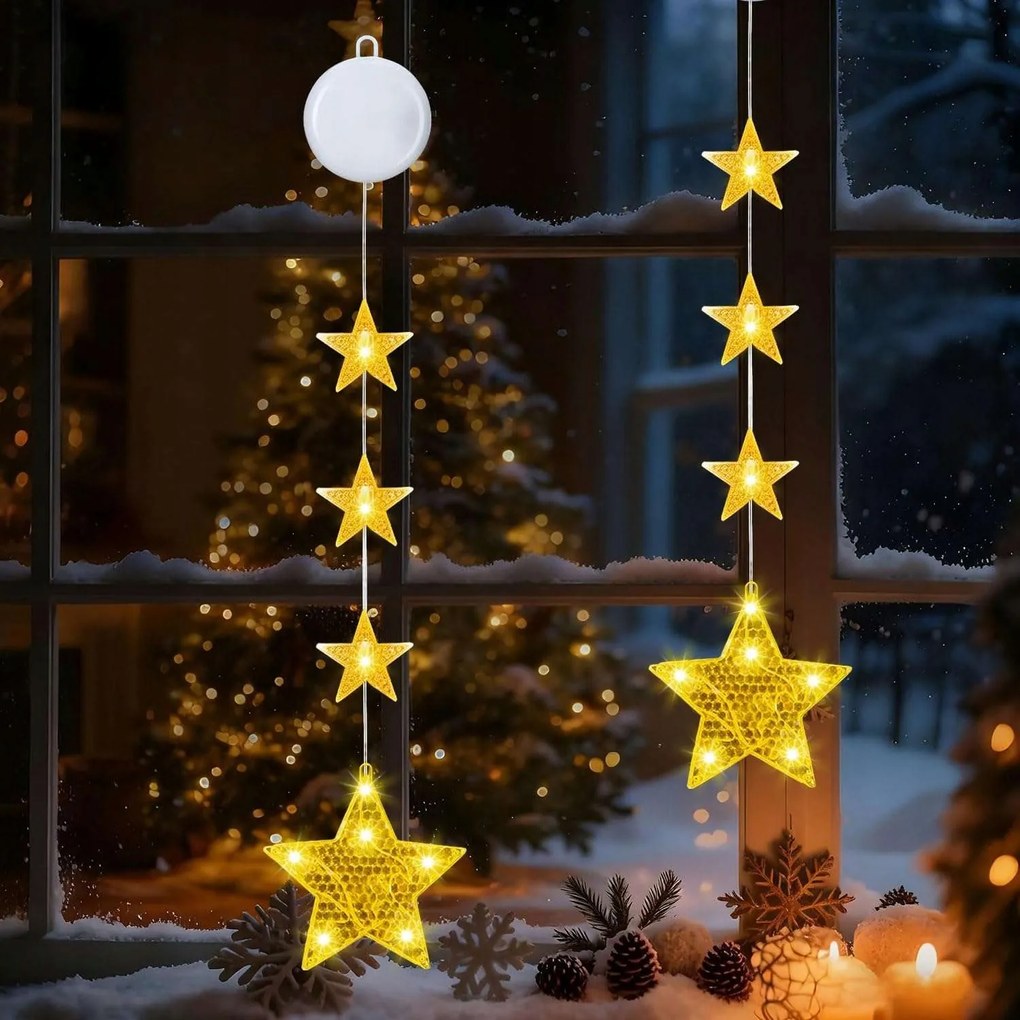 LED-es karácsonyi fényfüzér ablakra csillag tapadókorongokkal 61cm 2db
