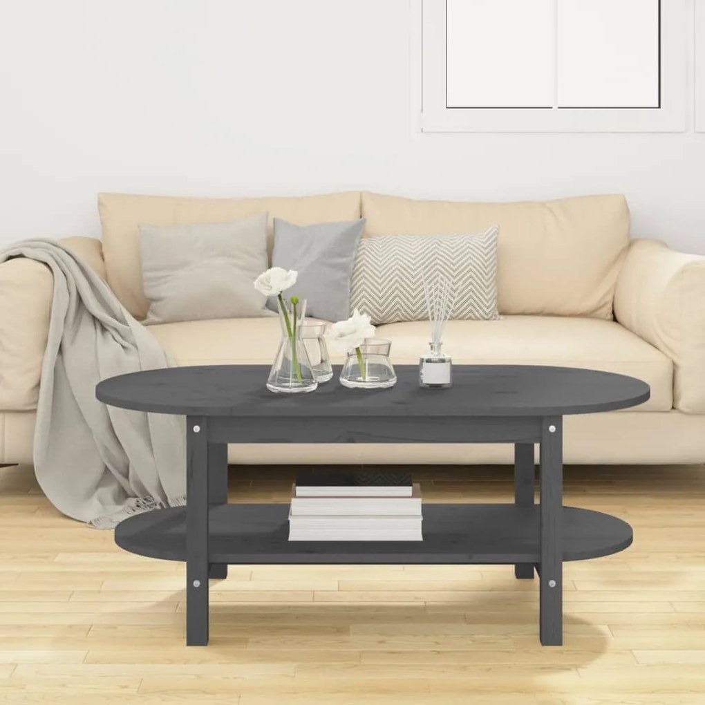 Szürke tömör fenyőfa dohányzóasztal 110 x 55 x 45 cm