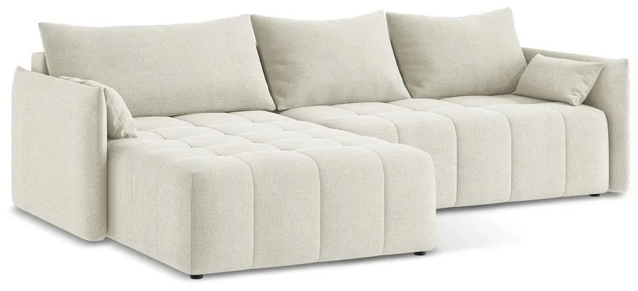 Bézs kinyitható-tárolóhelyes sarokkanapé (bal oldali-heverő résszel) Moku – Makamii