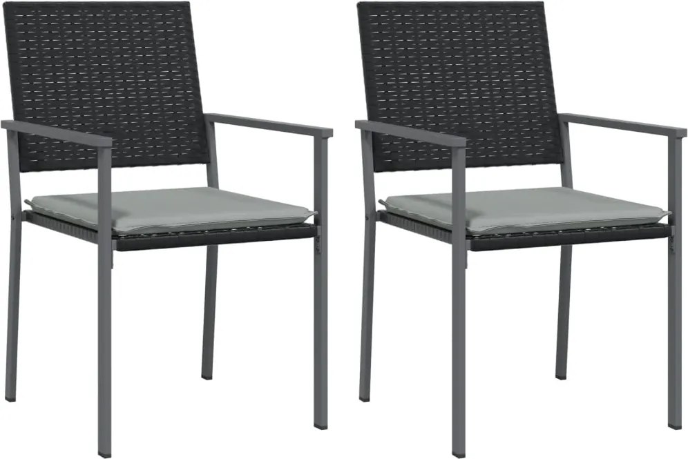 vidaXL 2 db fekete polyrattan kerti szék párnával 56 x 62,5 x 89 cm