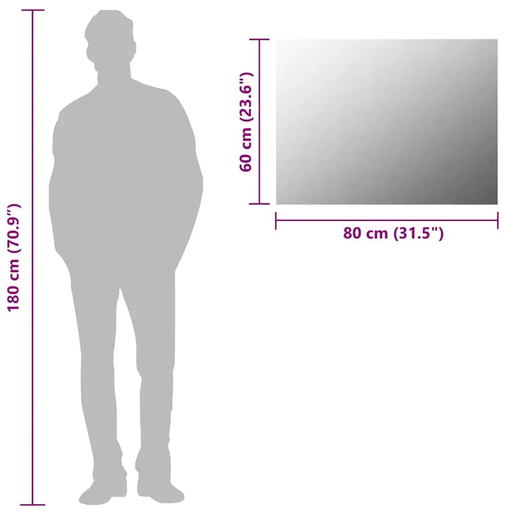 keret nélküli üveg tükör 80 x 60 cm