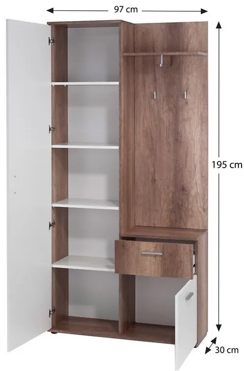 Justus Előszobafal - fehér/sonoma tölgy