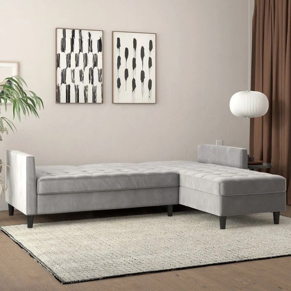 Világosszürke bársony sarokkanapé Presley – Støraa