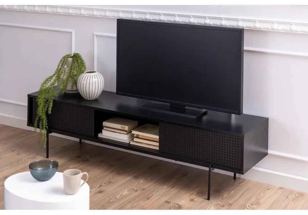 Fekete TV-állvány kőrisfa dekorral 180x44,5 cm Angus – Actona