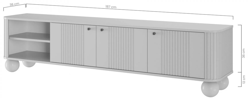 TV-szekrény Vesper 3D 187 cm - kasmír / fekete fogantyúk lábak golyók