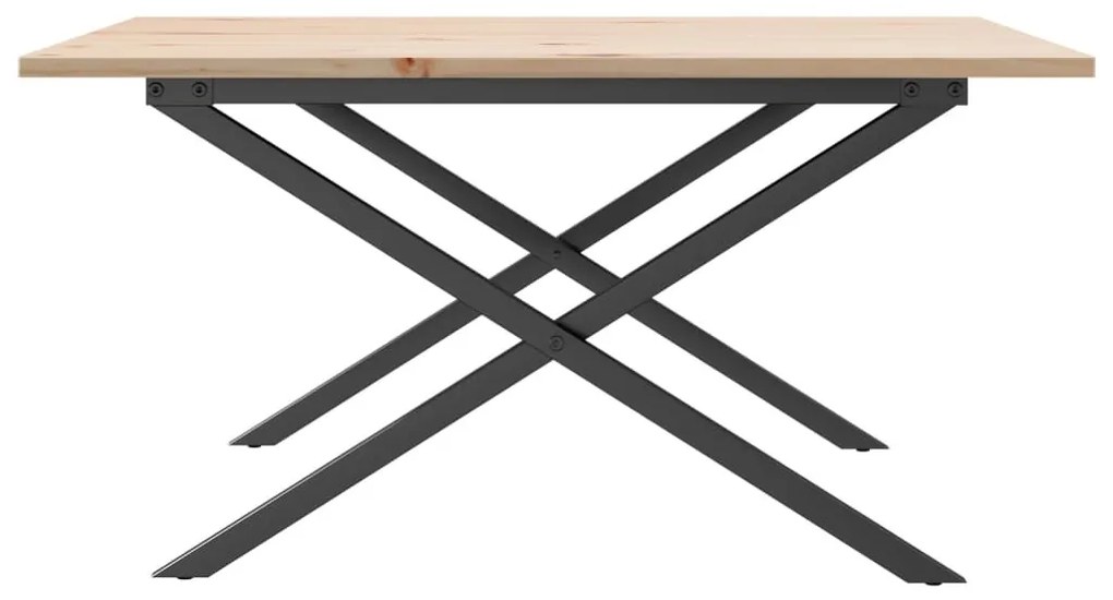 Tömör fenyőfa és acél dohányzóasztal X-vázzal 90x40x45 cm
