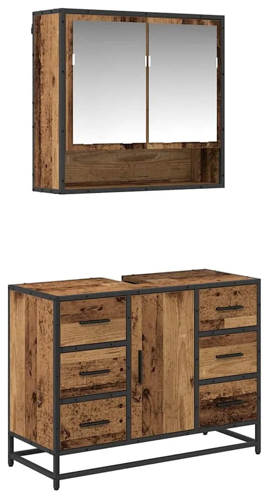 Fürdőszoba bútor szett 2 pcs Régi fa 80 x 33 x 60 cm Faanyag