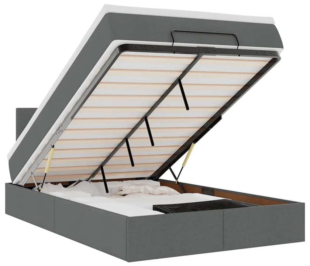 Ottomán ágy matraccal sötétszürke 120x190 cm szövet