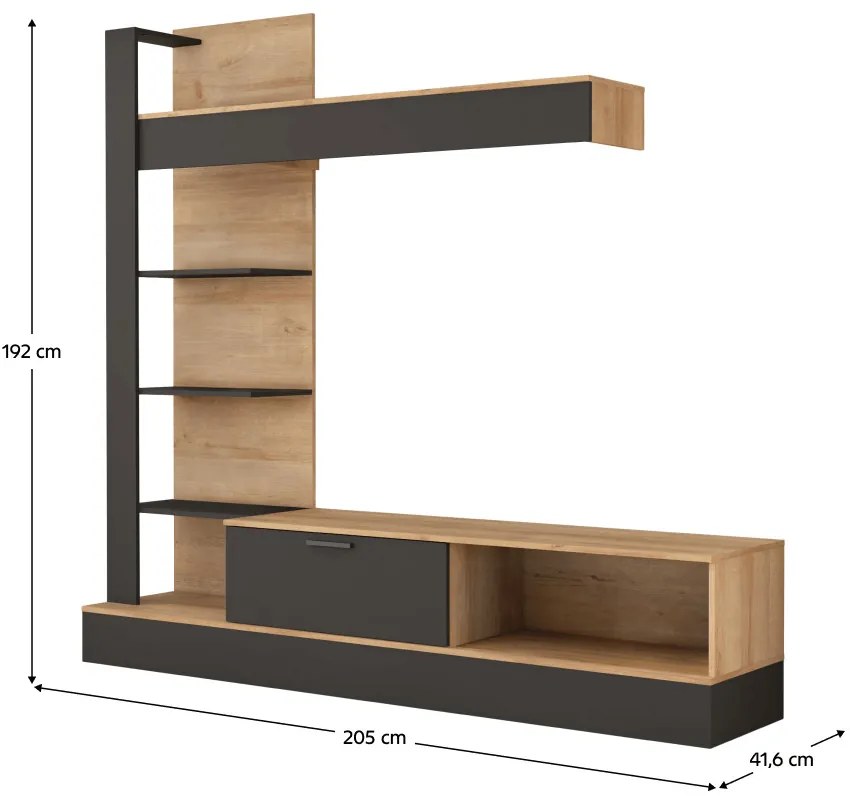 Nappali fal, riviera tölgy/fekete, GELUZA