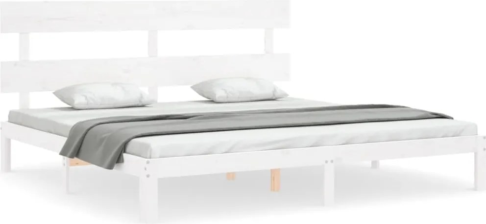 vidaXL fehér tömör fa ágykeret fejtámlával Super King Size