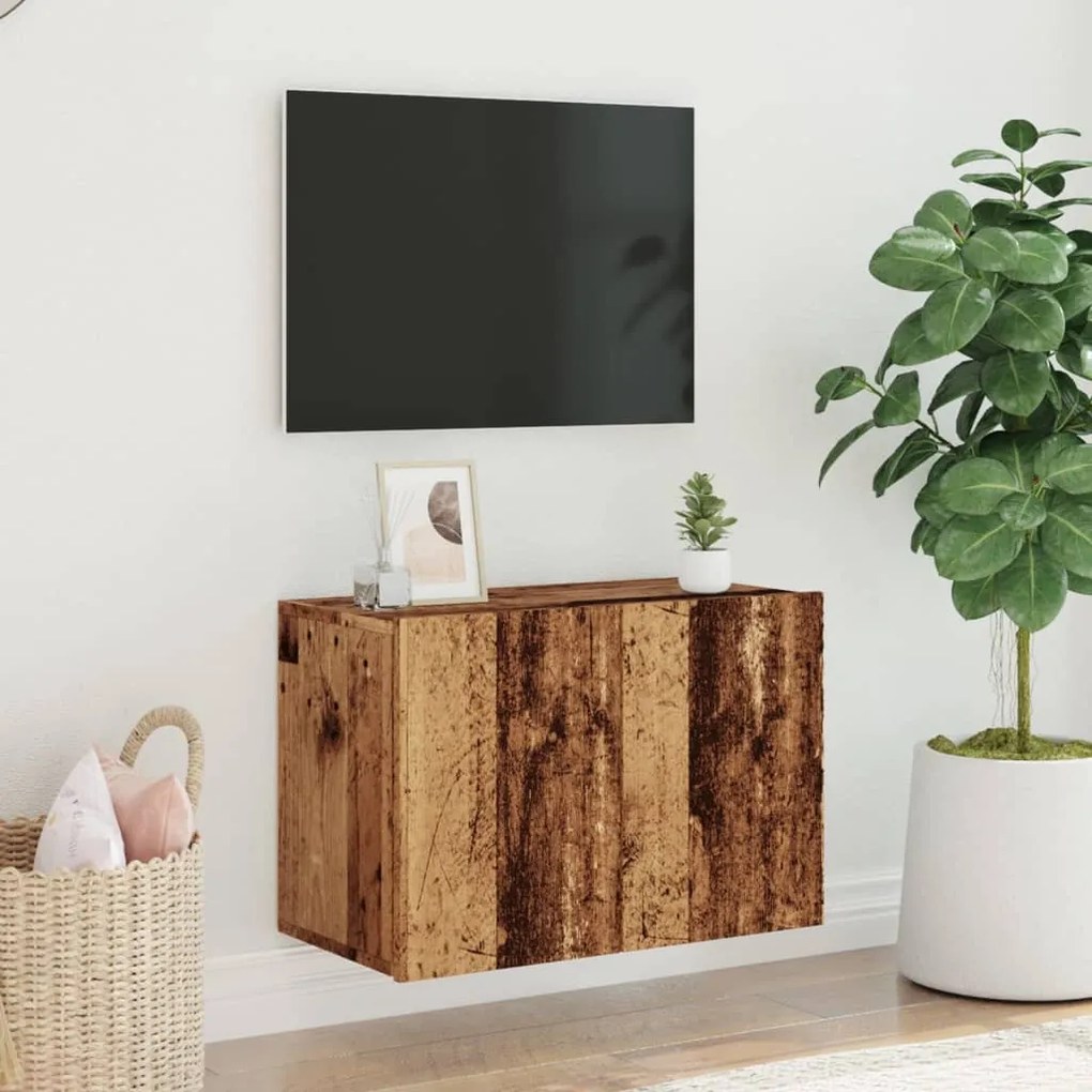 antik fa színű falra szerelhető TV-szekrény 60 x 30 x 41 cm