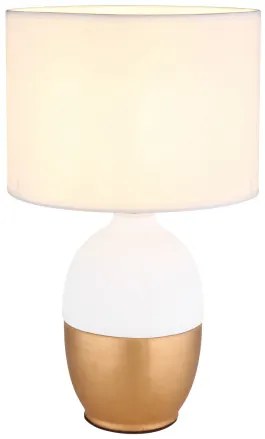 Globo 21627W Asztali lámpa fehér kerámia, arany színű kerámia, fehér textil, fekete PVC kábel, billenőkapcsoló a kábelen, ø: 250mm, M:430mm, kábelhossz 1500mm, nem tartozék: 1x E14 40W 230V
