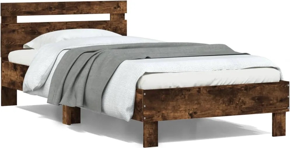 vidaXL füstös tölgyszínű szerelt fa ágykeret fejtámlával 100 x 200 cm