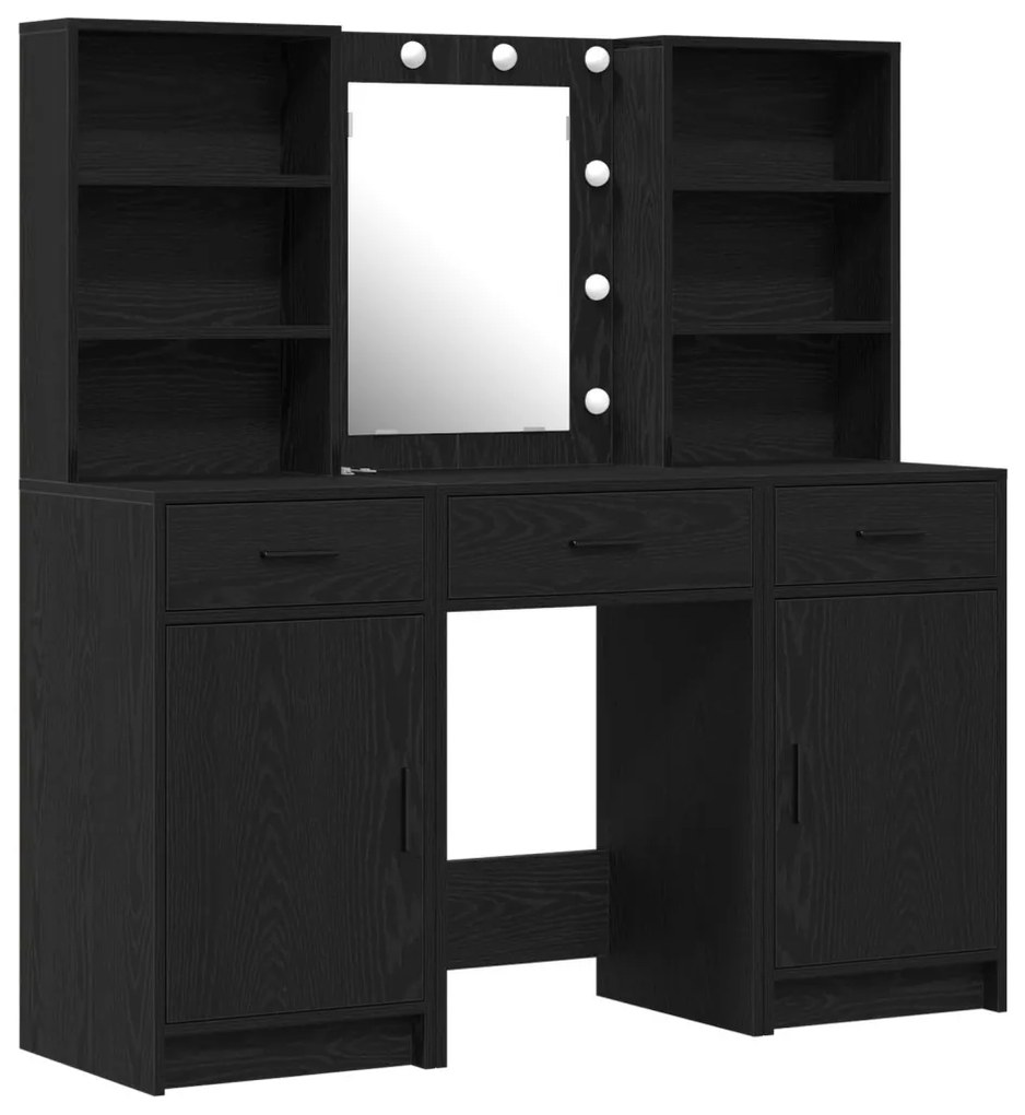 Sminkasztal Készlet 3 pcs Musta tammi 50 x 41 x 135 cm Faanyag