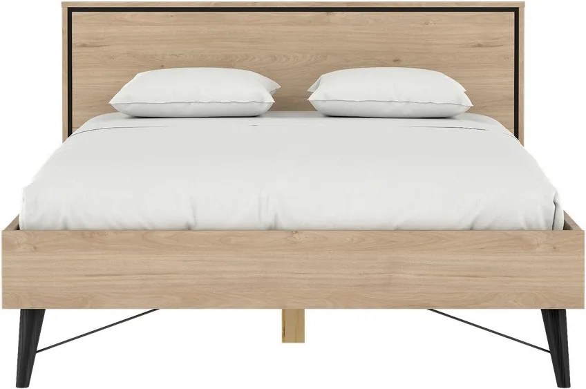 Natúr színű franciaágy ágyráccsal 140x200 cm tölgyfa dekorral Ry – Tvilum