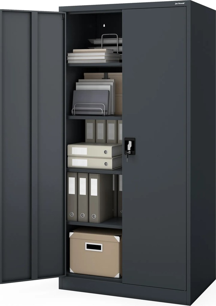 Fém irodai és műhelyszekrény antracit JAN D600 900 x 1850 x 600 mm