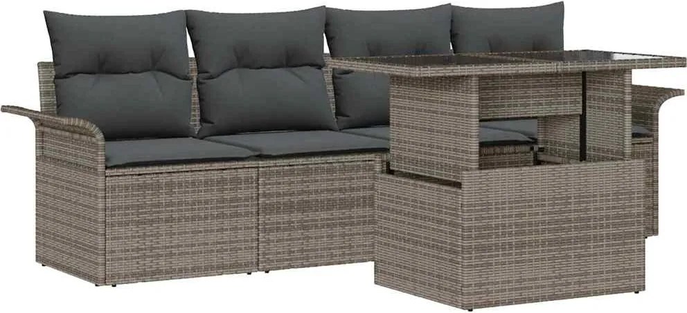 vidaXL Kerti Kanapé Szett párnával 5 pcs Szürke polirattan