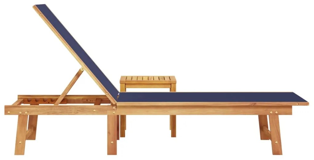Kék tömör akácfa és textilén napozóágy asztallal