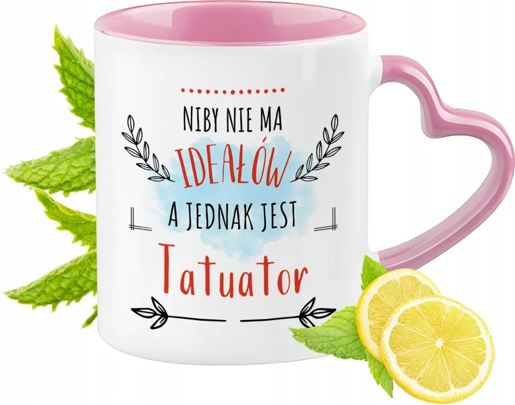 Tetováló bögre Rózsaszín, szív alakú füllel Kávé ajándék