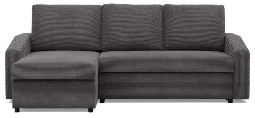 Zeus sarokkanapé, 2 ágyneműtartóval, döntött kartámasz, kordbársony, univerzális oldal, bonell töltet, szürke