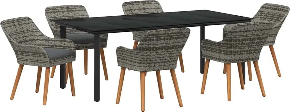 vidaXL Kert étkező szett párnával 7 pcs Szürke polirattan